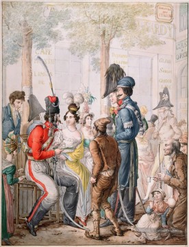 Cosaques a Paris pendentif occupation des troupes alliees en 1814 Georg Emanuel Opiz caricature Peinture à l'huile